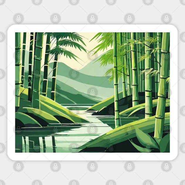 Bamboo forest with river Sticker by Nicomaja